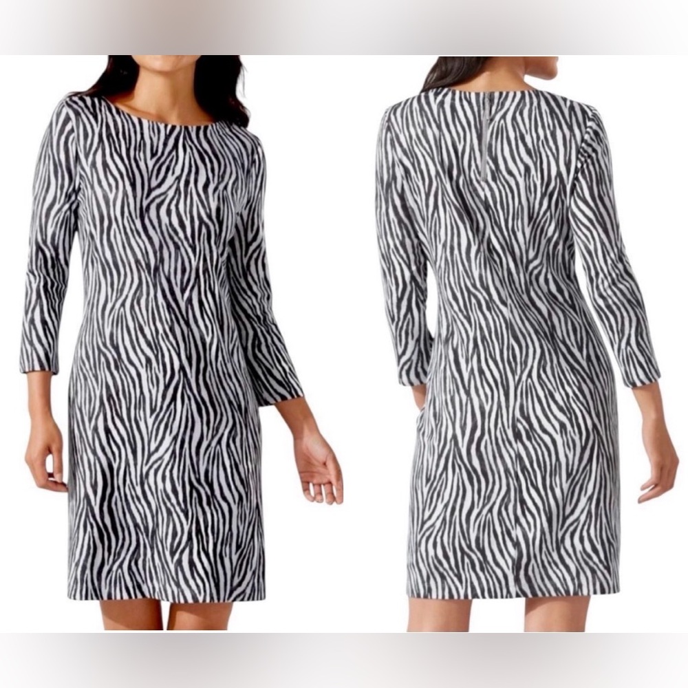 Women’s Tommy Bahama The Darcy Zesty 3/4 Sleeve Storm Gray Zebra Dress Sz Large